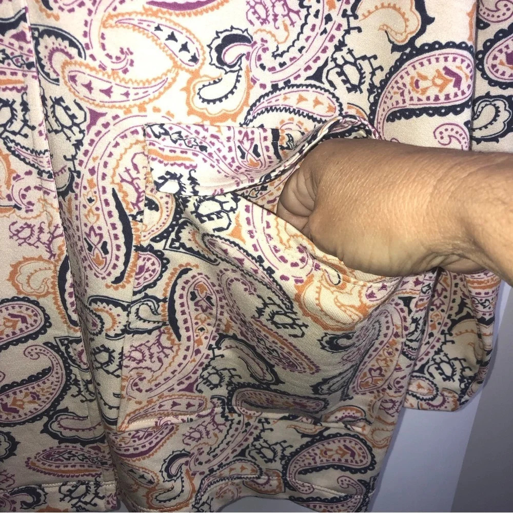 Cuddl Duds Paisley  Blazer Ochre Blue Pink Orange M Soft Pockets - Picture 7 of 9